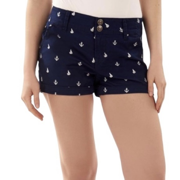 WALLFLOWER Junior"s size 3 navy blue nautical anchors sailboat theme shorts - Picture 1 of 10